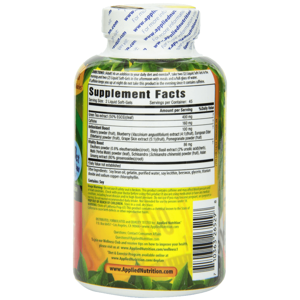 Applied Nutrition Green Tea Fat Burner Maximum Strength with 400 mg EGCG Fast-Acting 90 Liquid Soft-Gels (Pack of 2)