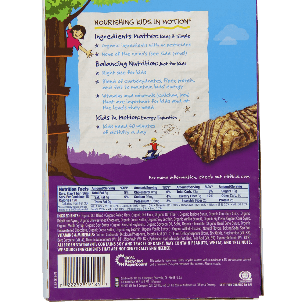 Clif Kid Organic ZBar Organic Chocolate Chip 18 Count