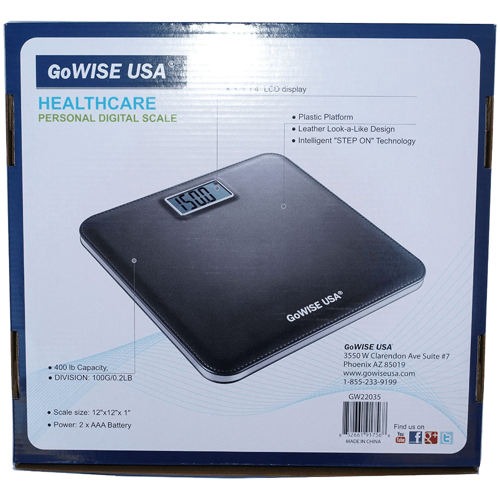 GoWISE USA GW22035 Electronic Personal Digital Scale w- Step-On Techonology & Wide Platform & LCD Display 400LB Capacity Black