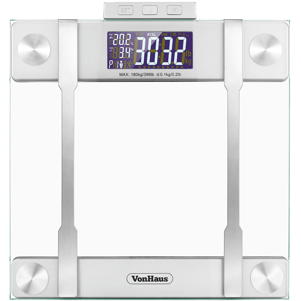 VonHaus Body Fat Scales 400lb Weight Capacity Hydration Monitor Composition Analyser Bathroom Scales